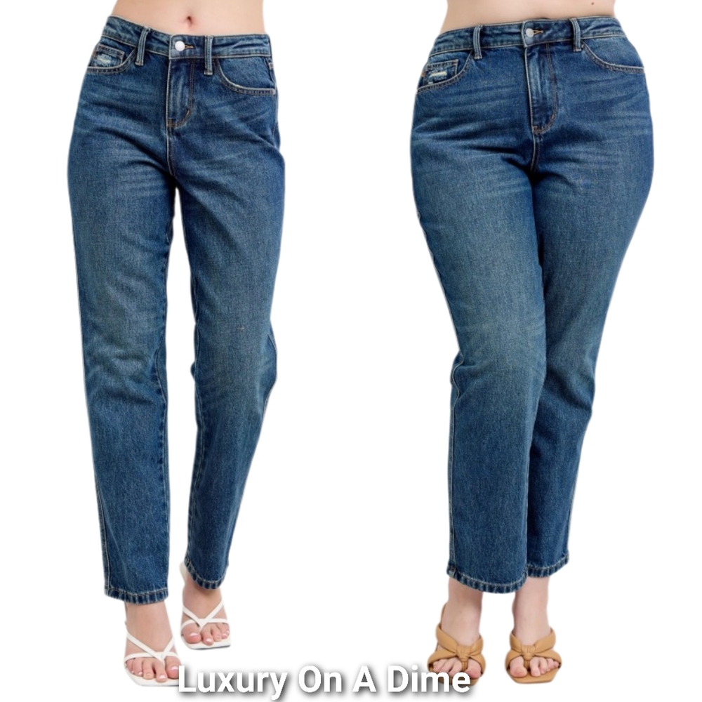 Judy Blue Rigid Magic High-Rise Tummy Jeans Straight Leg Relaxed Fit Denim Pants - Picture 14 of 14